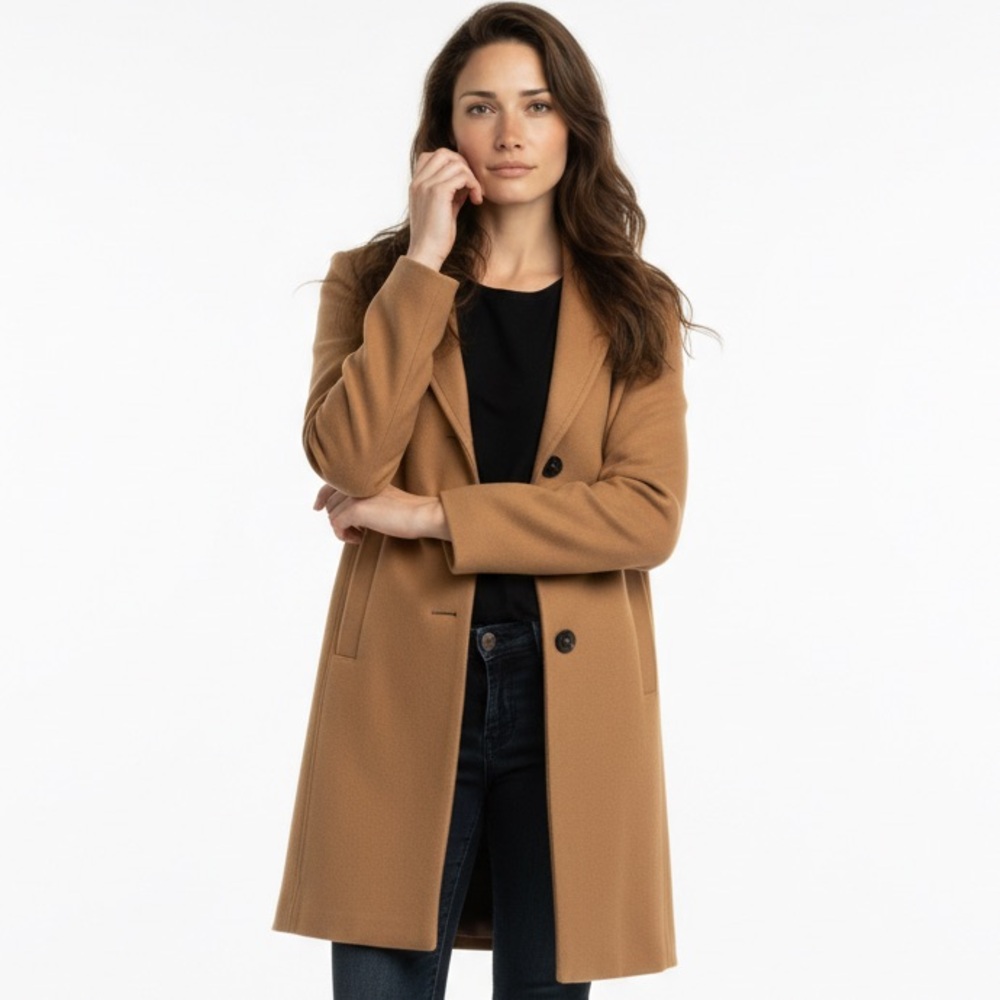 NWOT Zara tan long Tessuti wool made in Italy 2 button collared jacket coat sz S